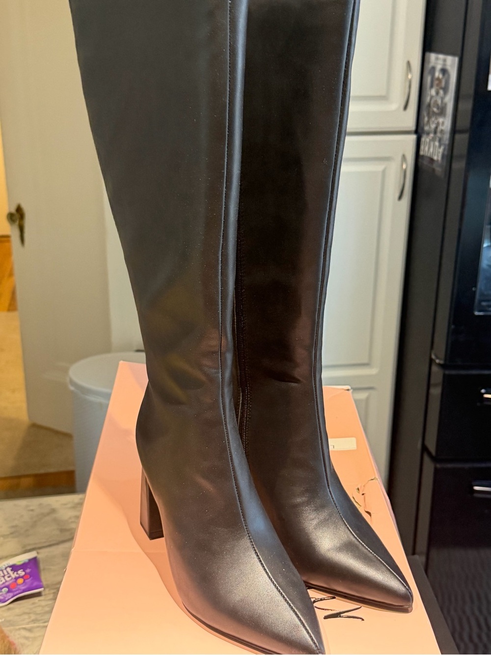 Wild Pair Black Over-The-Knee Pointed Toe Block Heel Boots w